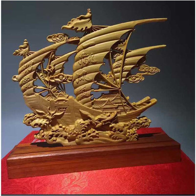 崖柏摆件“一帆风顺” 寓意深远，匠心独运的艺术臻品